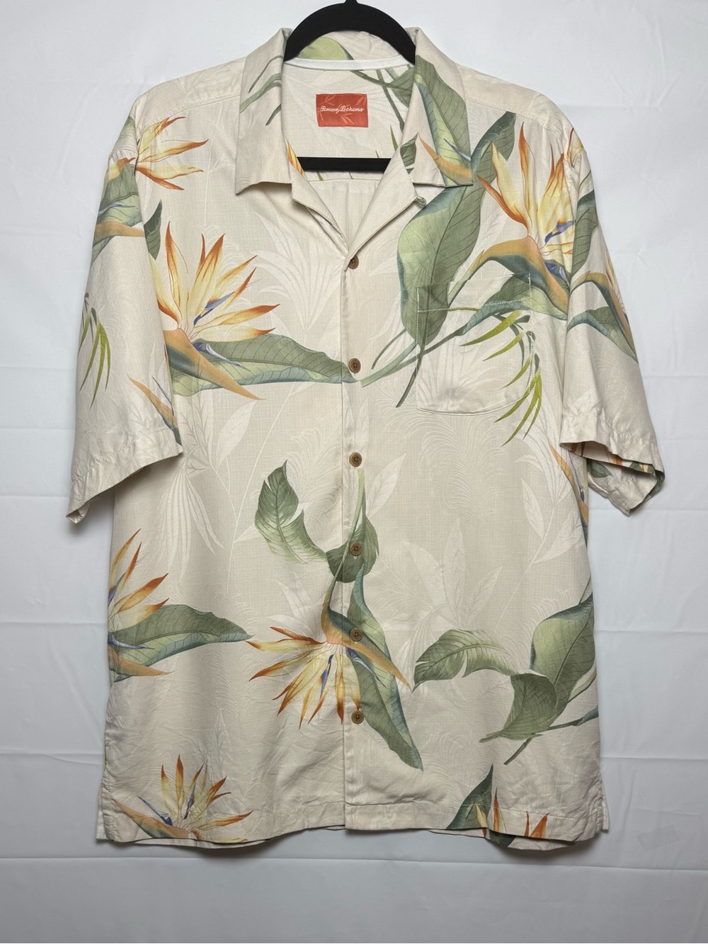 Tommy Bahama Cream Men’s Tropical Bird-of-Paradise Camp Silk Shirt, Sz L NWOT